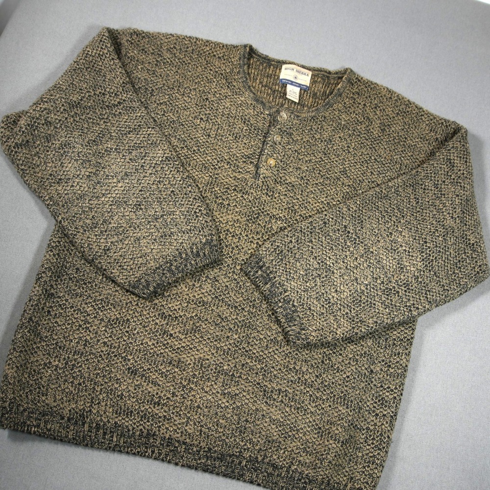 VTG Knit Henley Ramie Cotton L Men Sweater Cabin Coastal Grandpa Oversized